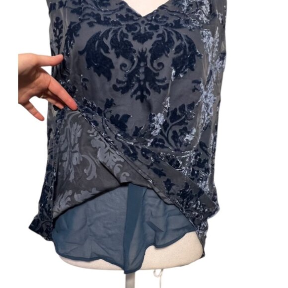 Y2K Fairy Grunge Whimsigoth Choker Sheer Velvet Burnout Blue Going Out Top 8 - Picture 4 of 9